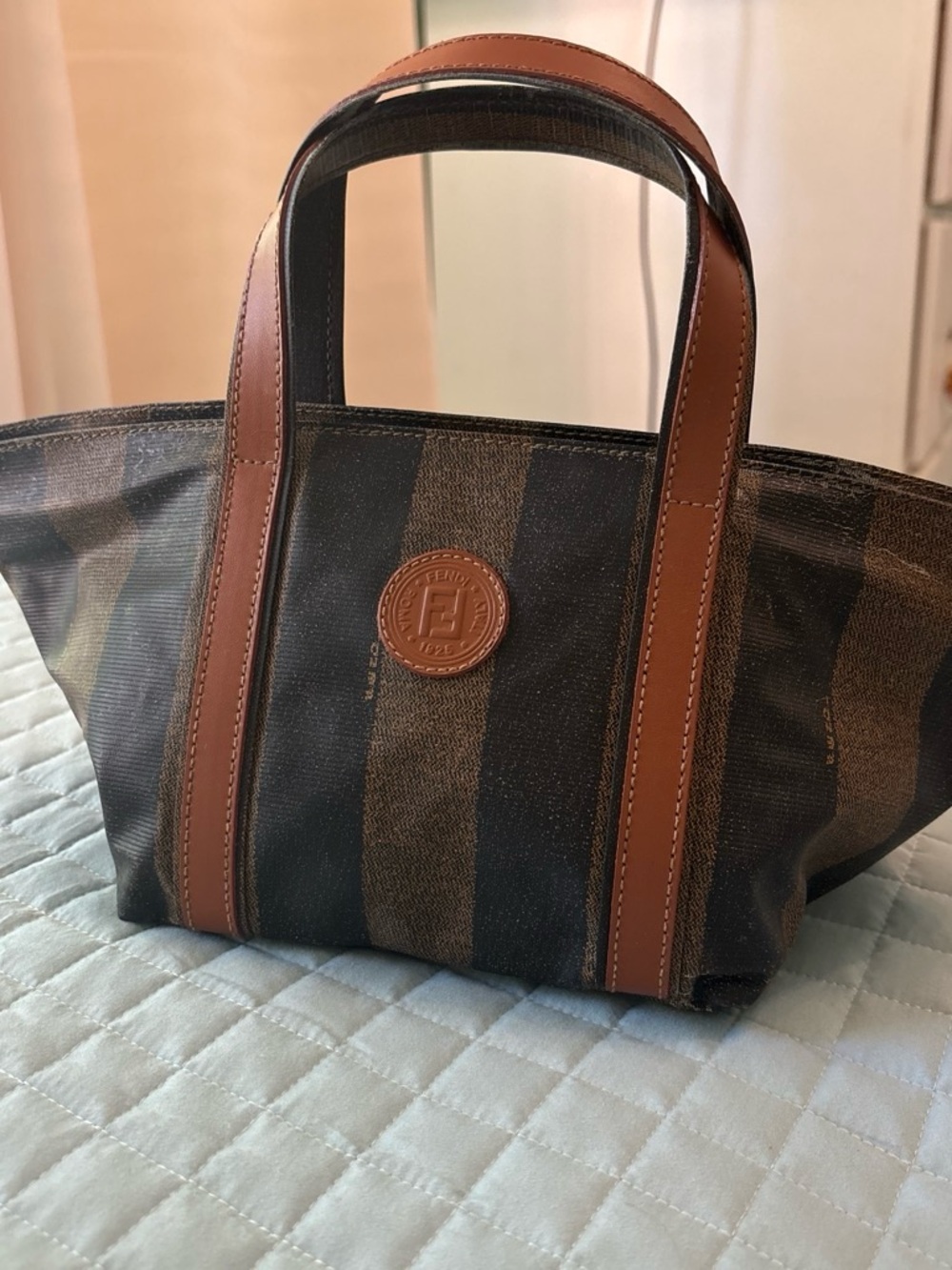 Fendi Black & Brown Striped Mini Pequin Boat Tote